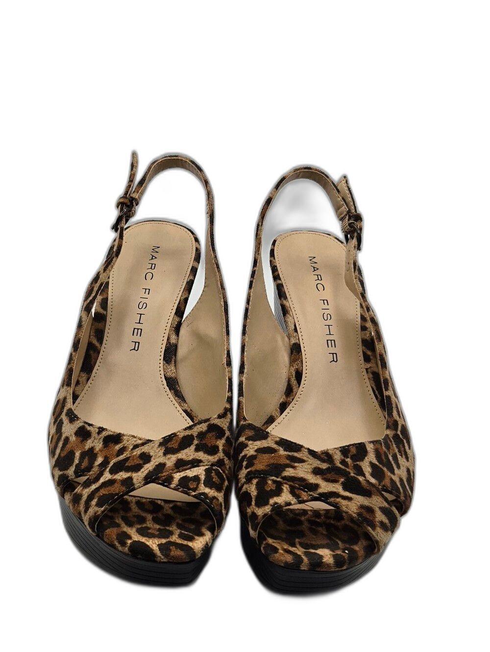 Marc Fisher Leopard Print Peep-Toe Slingback Wedges Size 8